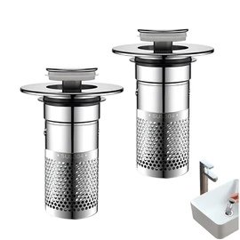 Granmagazz 2-Piece Sink Drain Strainer, Drain, Garbage Catcher, Hair Catcher, Washbasin Net, Stainless Steel Lid, Easy to Clean, Sink Pop Up, Drain Stopper, Washbasin, Garbage Catcher, Anti-Clog, Odor Resistant, Sink Trash Catcher, Whole Drain Catcher, Bathroom Sink Stopper