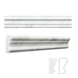 Retheno Carrara White 8 Pack of 2x12'' Marble Chair Rail Trim Molding Polished Ogee Edge Trim Tile for Bathroom