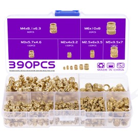 Gueenky 390PCS Threaded Inserts 3D Printer, M2 M2.5 M3 M4 M5 M6 Threaded Knurled Inserts Threaded Brass Inserts Heat for 3D Printer Plastic Parts