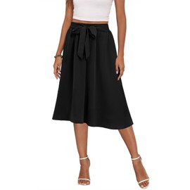 LAOLASI Women's Black Midi Skirts Elastic High Waisted Plus Size Casual Flowy Beach Boho Knee Length Skirts with Pockets,XXL