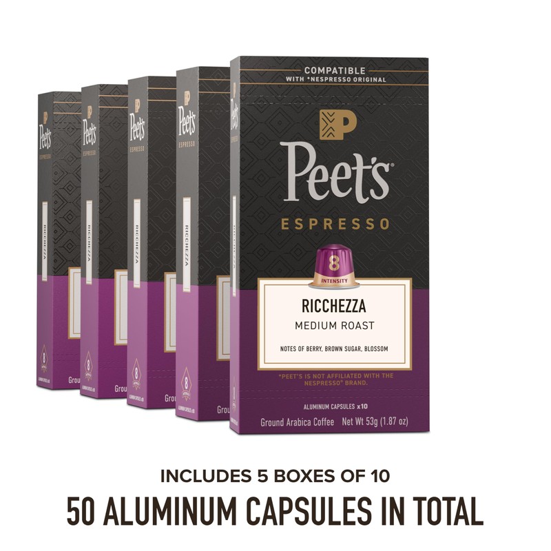Peet's Coffee, Medium Roast Espresso Capsules, Compatible with Nespresso Original