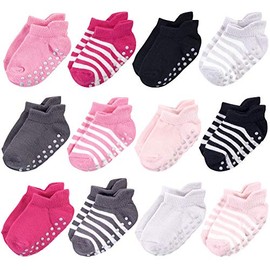 Touched by Nature Baby Organic Cotton Socks with Non-Skid Gripper for Fall Resistance, Pink Black, 4-6X