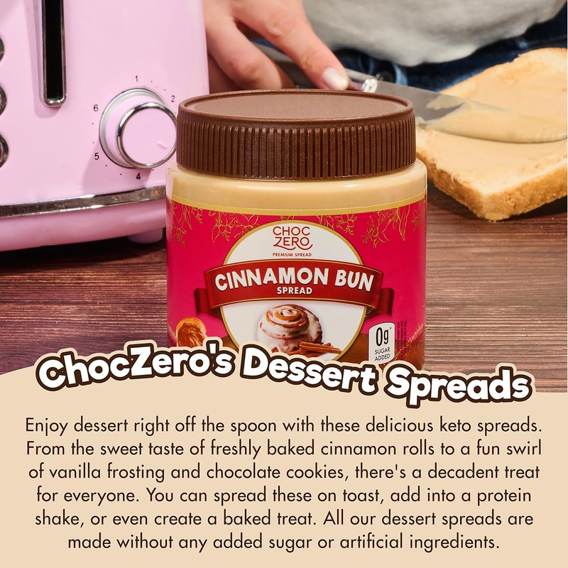 ChocZero Cinnamon Bun Spread, No Added Sugar, High Fiber, Low