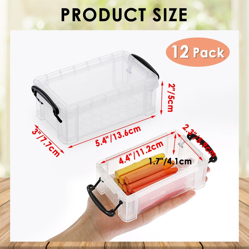 OGANAZI 12 PCS Clear Plastic Crayon Boxes with Snap Lids,