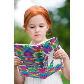 Reversible Sequin Journal for Girls, 5.5"x8.3" 160 Lined Pages Girls Journal Intime Pour Fille Pink Notebooks for Kids Magic Unicorn Flip Sequin Diary for Girls Writing Drawing Gifts for Girls and Boy