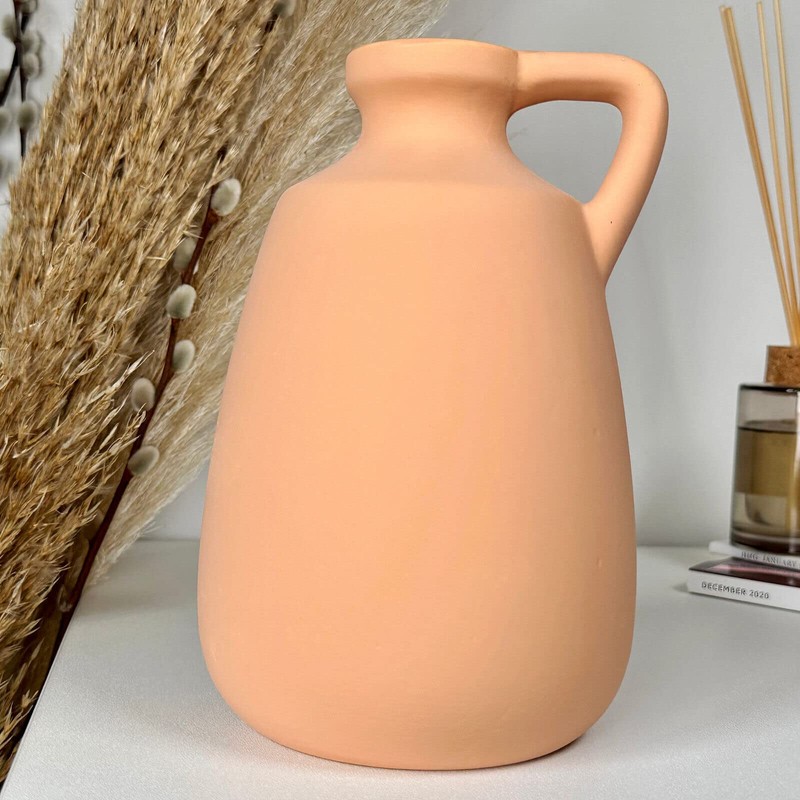 Terracotta Bottle Vase With Handle 20cm Roman Style Ceramic Flower