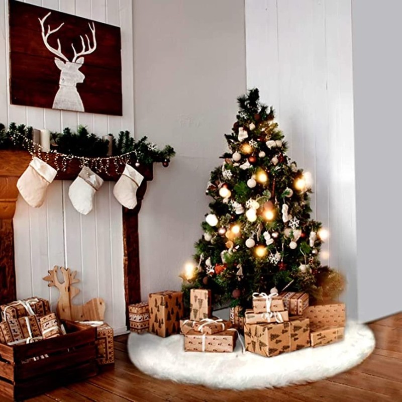 DERAYEE 92 cm Christmas Tree Blanket, White Christmas Tree Blanket,