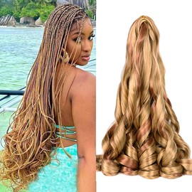 French Curl Braiding Hair 24 Inch 2 Packs 27/30 Loose Wave Bouncy Crochet Hair Pre Stretched 75g/pack Yaki Curly Braiding Hair for Black Women Hair Extensions (24inch,2packs,P27/30)