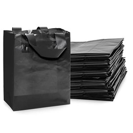 Black Frosted Plastic Gift Bags with Handles, Shopping Bags, Take Out Poly Bags with folding Bottom, Bags in Bulk 8x4x10 50 Pcs.
