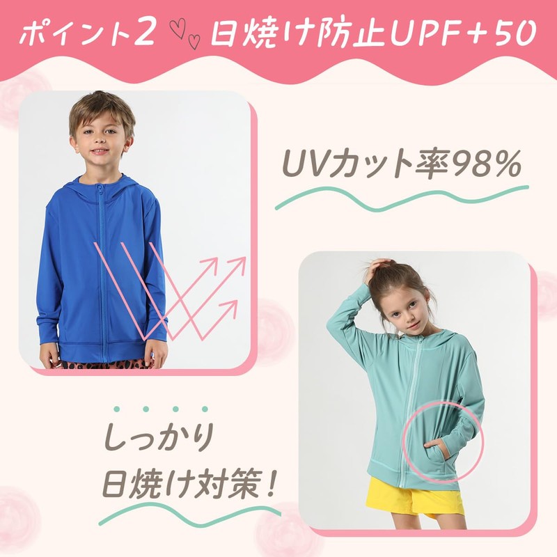 [ＺＡＩＤＥＡ] キッズ UVカット パーカー 冷感 薄手 涼しい メッシュ ドライ 長袖