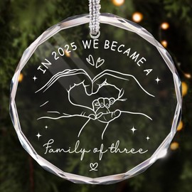 in 2025 We Became A Family of Three Ornament 2026 Christmas Ornament Gifts for Couples Mom Dad, New Baby Ornament Pregnancy Newborn Baby Glass Ornaments, 1st Xmas Keepsake for New Baby Newborn