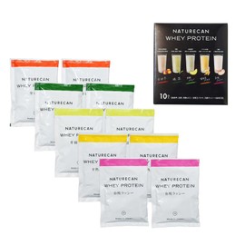 Naturecan Whey Protein (Protein 21g) Diet/Low Sugar/Low Fat (30g×10 sachets, Trial Pack Matcha, White Peach Lassi, Sweet King Banana, Rich Melon, Satsuma Imo each 2)