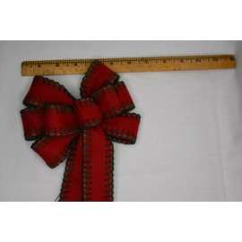 Dogwood Farm Market Small 5-6" Hand Made Red Felt Green Blanket Stitch Wired Christmas Bow - Wreath