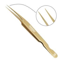 Professional Golden Tweezers for Eyelash Extension Hand Crafted Japanese Stainless Steel Precision Tweezers (Oblique Tip)