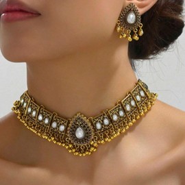 Indian Jewelry Sets for Women Indian Wedding Bridal Necklace Bohemian Jewelry Set Ethnic Party Prom Wear Statement Necklace Earrings