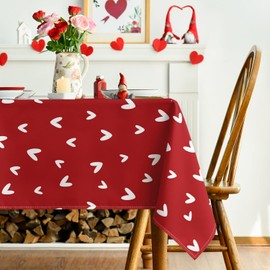 Horaldaily Valentine's Day Tablecloth 60×104 Inch, Mini Love Hearts Red Washable Table Cover for Party Picnic Dinner Decor