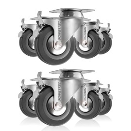 POWERTEC 3 Inch Swivel Caster Wheels Set of 8 with Brake & 1280 lbs Loads (640 lbs Loads for Set of 4), Heavy Duty Plate Casters Dual Locking Rubber Castor Wheels for Furniture, Cart, Dolly, Workbench