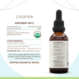 HerbEra Licorice B60 USDA Organic Tincture | Alcohol-Free Extract, High-Potency Herbal Drops | Certified Organic Licorice (Glycyrrhiza Glabra) Dried Root (2 oz)