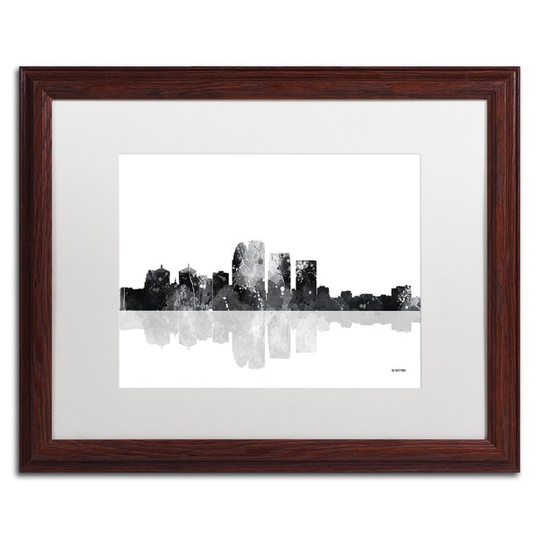 Louisville Kentucky Skyline BG-1 by Marlene Watson, White Matte, Wood Frame 16x20-Inch