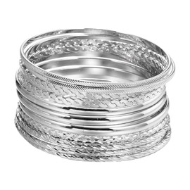 Liameph Silver Bangles 12 Pieces Bangles for Womens Silver Bracelet Set Silver Bangles for Women Bracelets for Womens Silver Womens Bangles for Women Wedding Date
