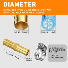 3/8" Hose Barb Fitting Kit, 3-Pack Brass Straight Connector for Fuel Line, Air, Water, Oil, Gas, Pressure Washer, Soaker & Hydraulic Hoses Repair - Includes Stainless Steel Clamps (2-way-I)