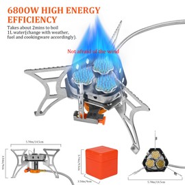 6800W Camping Backpacking Stove, Outdoor Portable Burner Cooking Stove with Fuel Canister Adapter, Piezo Ignition, Carry Case, Foldable Windproof Camping Gas Stove for Picnic Hiking
