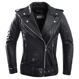 HWK Brando Women's Classic Black Leather Motorcycle Jacket with Polyester Thermal Lining & Vintage Style for All-Season Riding - 2X-Large - Leather Biker Jacket