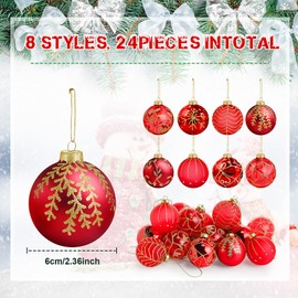 Liliful 24 Pcs Glass Christmas Ball Ornaments 2.36 Inch Red Glass Christmas Tree Decorations Xmas Tree Hanging Balls Christmas Ornaments Decoration for Trees Xmas Holiday Party Decor Gift