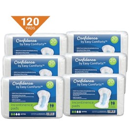 Confidence by Easy Comforts Adult Incontinence Pads Extra Heavy Absorbency, Postpartum Incontinence & Bladder Leak Liners, Leak-Free Protection, Case 120 Count