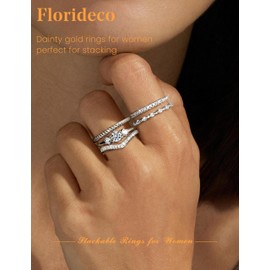 Florideco Stackable Silver Rings for Women Minimalist Non Tarnish Cubic Zirconia Thumb Ring Set Dainty Silver Knuckle Ring Trendy Statement Stacking Rings Set Size S8