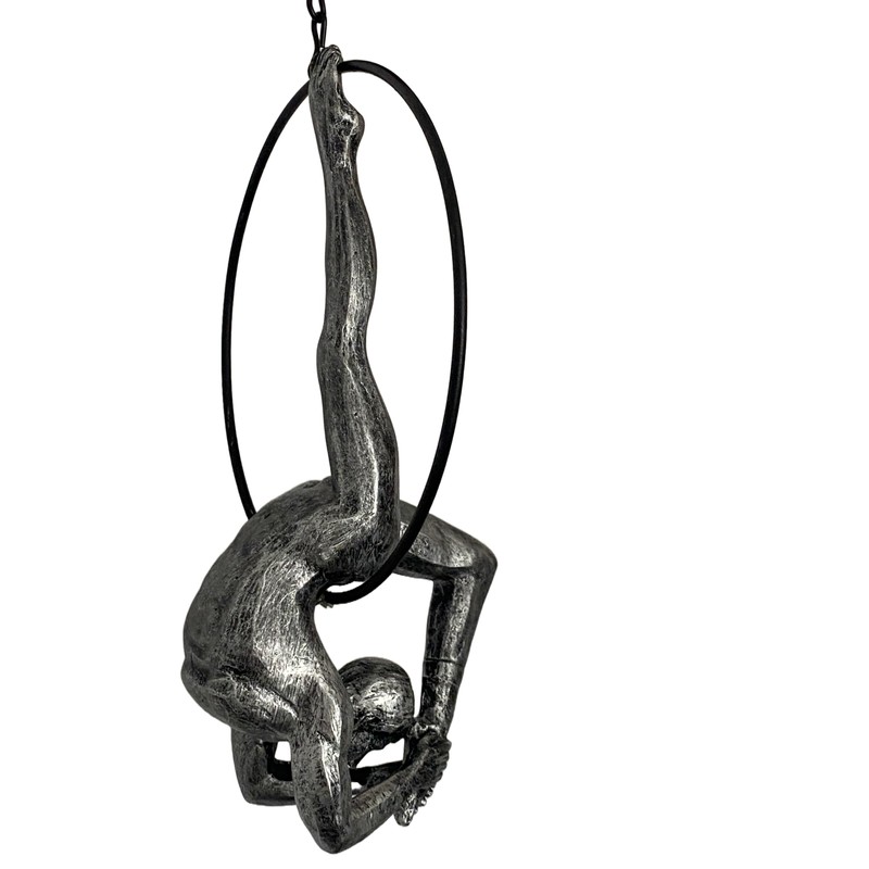 Haute Collage Antique Silver Female Gymnast Acrobat on a Ring