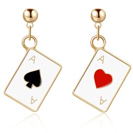 BYXG Unique Funny Poker Hearts and Ace of Spades Playing Cards Dangle Drop Stud Earrings for Women Girls Gambling Casino Jewelry Gift Pack of 2
