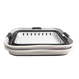 SAMMART 42L (11 gallons) Set of 2 Plastic Foldable Storage Basket/Container - Collapsible, Space Saving and Portable Laundry Hamper, Ideal for Home, Travel, Dorm, and Camping (2, White/Steel Grey)