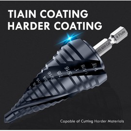 MACXCOIP Four Sprial Flute M35 Cobalt Step Drill Bit, 1/4"-1-1/8" Ultra TiAIN Coated Unibit Step Bit, 1/4" Hex Shank Drill Bit for Metal, Stainless Steel, Aluminum, Copper, Wood, PVC