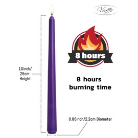 Viyffo Advent Taper Candles 10 Inch Purple and Pink Set of 4 Unscented, Dripless, Smokeless Tapered Candlesticks for Church and Celebrations