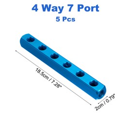 PATIKIL Air Manifold, 5 Pcs 6 Way 9 Port PT 1/4" Aluminum Air Hose Inline Manifold Block Splitter Pneumatic Air Compressor Distribution Fitting, Blue