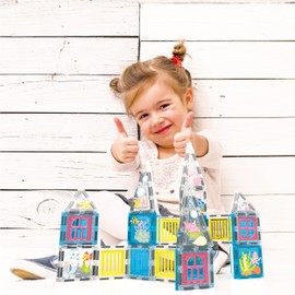 PicassoTiles 50 Piece Magnetic Tiles Mermaid Theme Magnet Building Blocks Toddler Toy Educational STEM Learning Kit Construction Set Pretend Play Preschool Kid Game Toddler Girl Boy Ages 3 & Up PTQ34