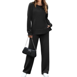 OFEEFAN Plus Size Two Piece Outfits for Women Casual Fall Travel Tracksuit Winter Airport Loungewear Fashion Lounge Set Women's Clothing Black 3XL