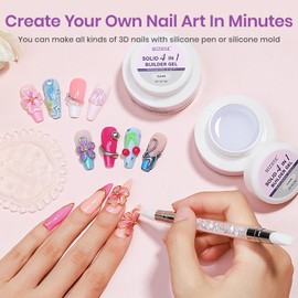 MIZHSE 2pcs Solid Builder Gel for Nails, Clear 3D Nail Gel Sculpting Gel for Nail Art Non-sticky Hard Gel for Nails U V LED Nail Art Starter Kit DIY Home Salon