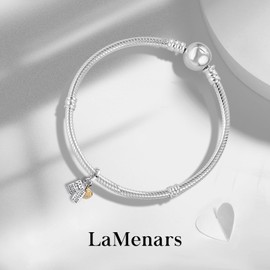 LaMenars Charm Cute Robot Fluorescent Ghost Golden Clip True Friends Hangtag for Bracelets 925 Sterling Silver Bead Women Charms Mother's Day Birthday Anniversary Jewellery for Women, Cubic Zirconia,