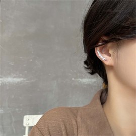 Yheakne Boho Pearl Ear Climber Earrings Tiny Cluster Pearl Crawler Earrings Gold Pearl Stud Earrings Wedding Pearl Earrings Jewelry for Women and Girls