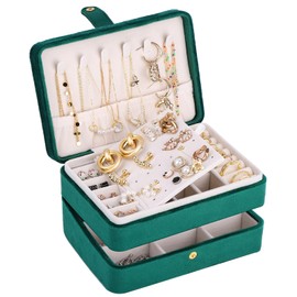 Jewellery Box Girls: Small Jewellery Box Women, 2 Levels Velvet Jewellery Storage, Jewellery Travel Case for Travel, Rings, Earrings, Necklaces, Women, Teenagers, Girls, Gifts (Blue Grey)