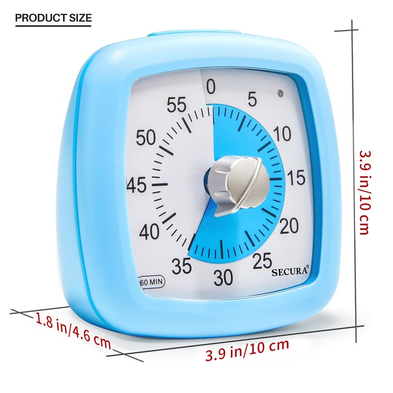 Secura 60-Minute Visual Timer, Silent Study Timer for Kids and