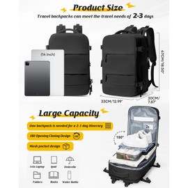 SEAFEW Vacuum Travel Backpack with Electric Pump, Waterproof Personal Item Bag, Women & Men's Anti-Theft Laptop Daypack for Work Trip Gym with Wet Bag & Shoe Compartment, Black