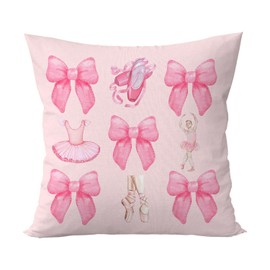 Geqtt Coquette Ballet Pillow Covers 18x18 - Pink Bow Ballet Pillowcases, Preppy Coquette Throw Pillow Covers, Pink Bow Ribbon Pointe Shoes Decor, Girly Room Decor