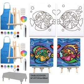 VALLSIP 2 Pack Paint and Sip Canvas Painting Kit Pre Drawn Canvas for Painting for adults Stretched Canvas Couples Games Date Night Afro Couple Paint Party Valentines Gift With Easel