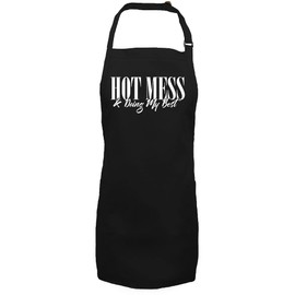 zerogravitee Hot Mess & Doing My Best Apron with 2 patch pockets in Black - One Size