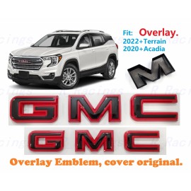 Auto Front & Rear GMC Gloss Red Black OVERLAY Emblem Badge Fit GMC Acadia Terrain