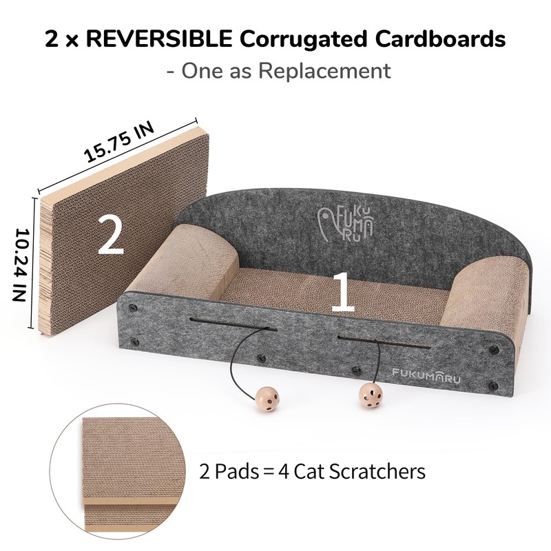 FUKUMARU 26 Inch Cat Scratcher Cardboard Lounge Bed, 2 Reversible