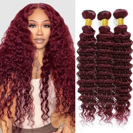Burgundy Human Hair Bundles 99J Deep Wave Bundles Burgundy Deep Wave Human Hair Bundles 8A Grade Remy Hair 3 Bundles 14 14 14 Inch Red Deep Wave Bundles Human Hair Extensions